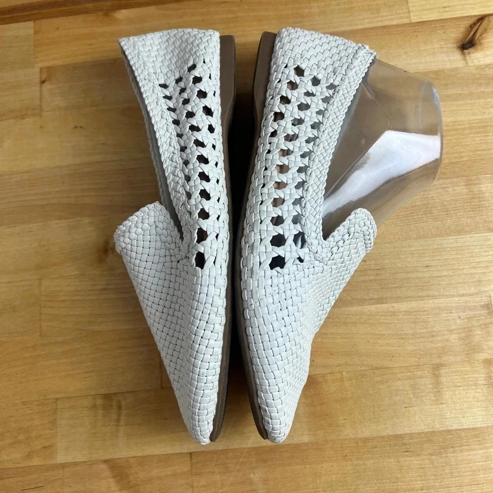 Birdies Loafers The Starling Size 7.5 White Woven Leather Flat Slip On Shoes